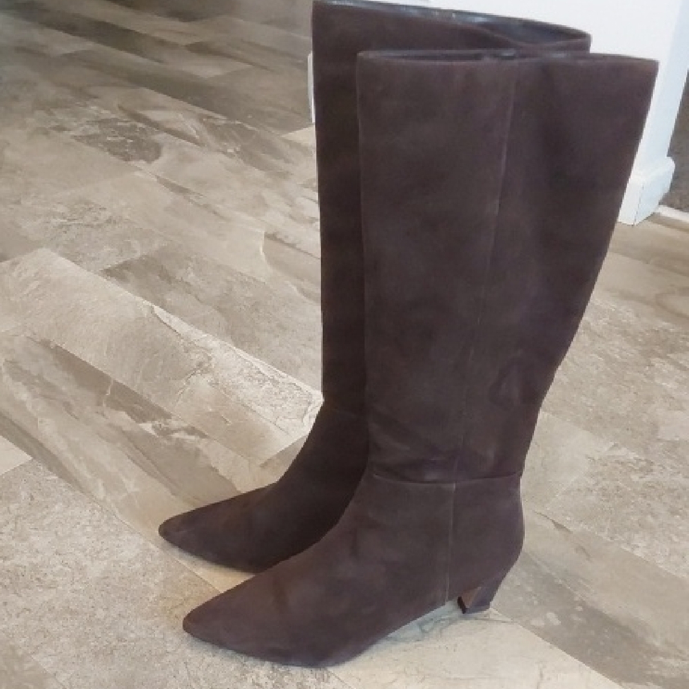 Faryl Chocolate Suede Knee Boots.